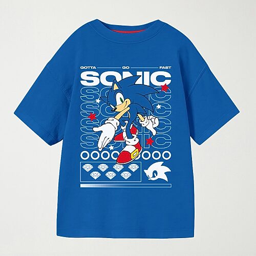 Little & Big Kid Boys Crew Neck Short Sleeve Oversized Sonic the Hedgehog Graphic T-Shirt, Medium (10-12), Blue