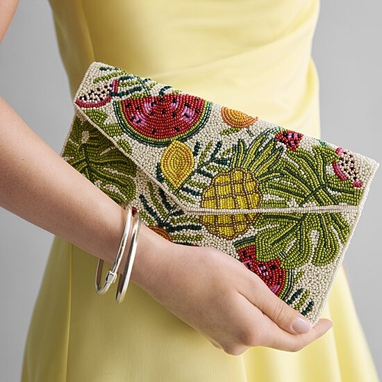 SOL and MER Beaded Fruits Beaded Clutch