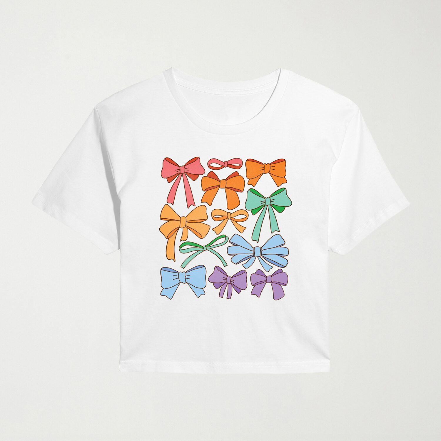 Pride Coquette Bows Cropped Womens Juniors Crew Neck Short Sleeve Classic Fit Graphic T-Shirt