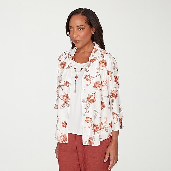 Alfred Dunner Spice Market Womens 3/4 Sleeve Layered Top