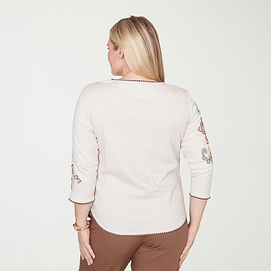 Alfred Dunner Spice Market Womens Crew Neck 3/4 Sleeve T-Shirt