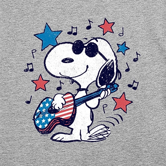 Americana Guitar Cropped Womens Juniors Crew Neck Short Sleeve Classic Fit Peanuts Snoopy Graphic T-Shirt