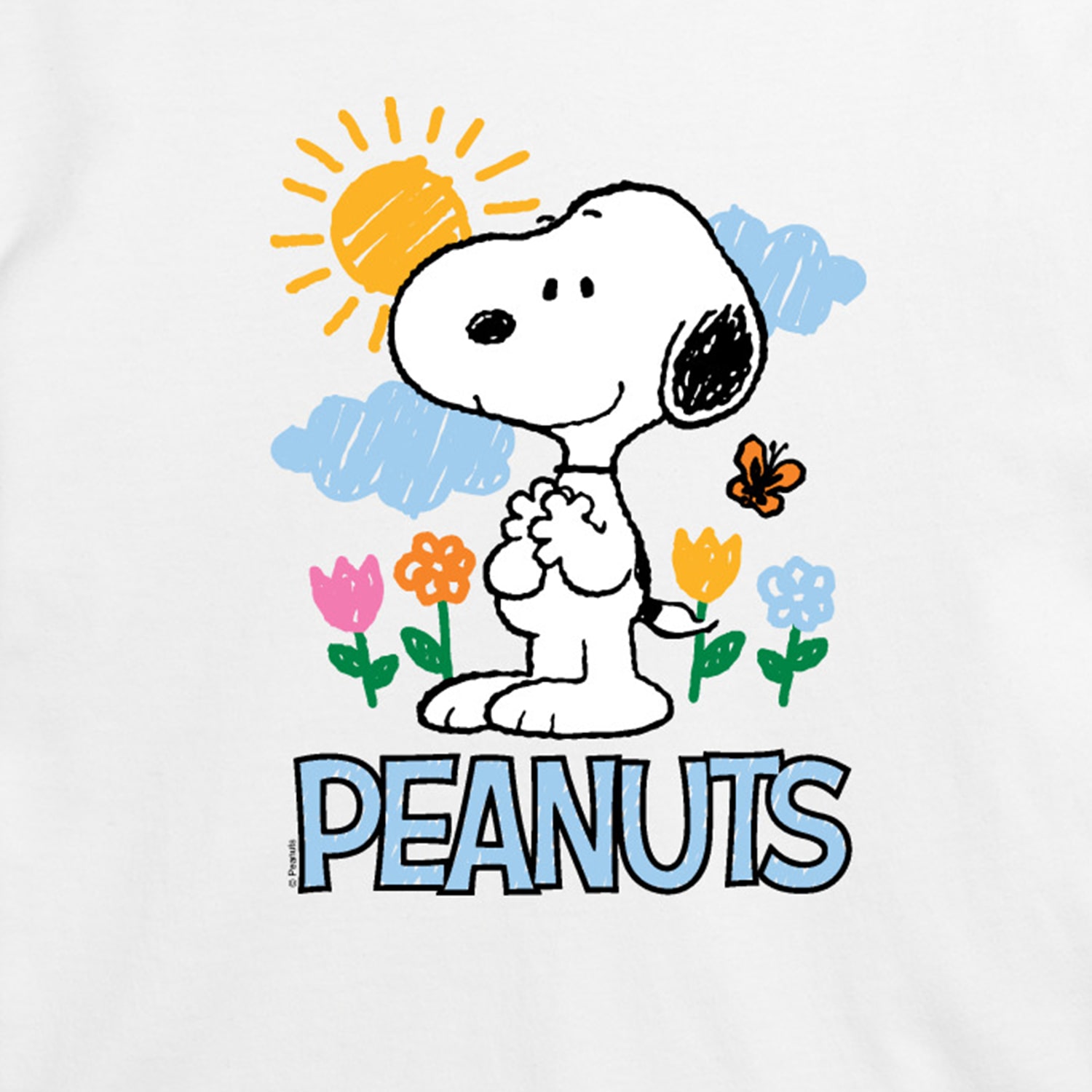 Sketchy Spring Cropped Womens Juniors Crew Neck Short Sleeve Classic Fit Peanuts Snoopy Graphic T-Shirt