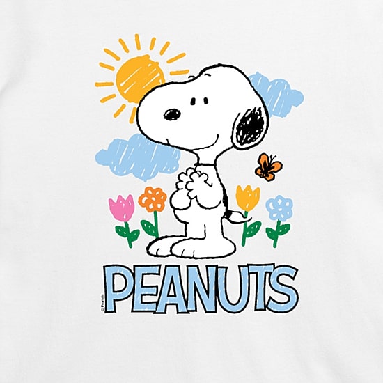 Sketchy Spring Cropped Womens Juniors Crew Neck Short Sleeve Classic Fit Peanuts Snoopy Graphic T-Shirt