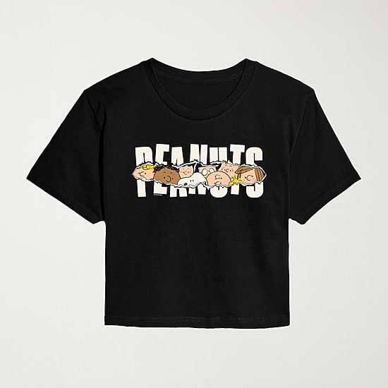 Ripped Logo Cropped Womens Juniors Crew Neck Short Sleeve Classic Fit Peanuts Snoopy Graphic T-Shirt