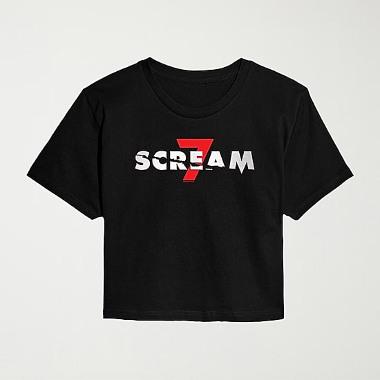 Scream 7 Logo Cropped Womens Juniors Crew Neck Short Sleeve Classic Fit Graphic T-Shirt
