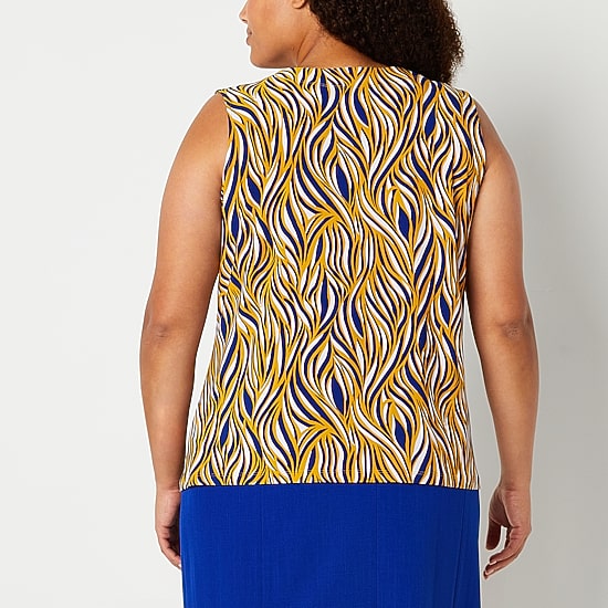 Black Label by Evan-Picone Womens Plus Crew Neck Sleeveless Blouse