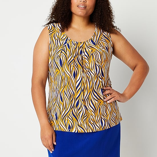 Black Label by Evan-Picone Womens Plus Crew Neck Sleeveless Blouse