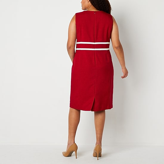 Black Label by Evan-Picone Womens Plus Crew Neck Sleeveless Sheath Dress