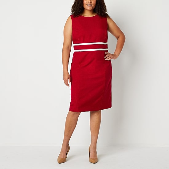 Black Label by Evan-Picone Womens Plus Crew Neck Sleeveless Sheath Dress