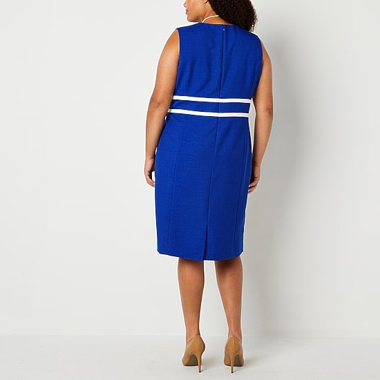 Black Label by Evan-Picone Womens Plus Crew Neck Sleeveless Sheath Dress