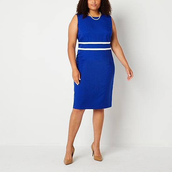 Black Label by Evan-Picone Womens Plus Crew Neck Sleeveless Sheath Dress