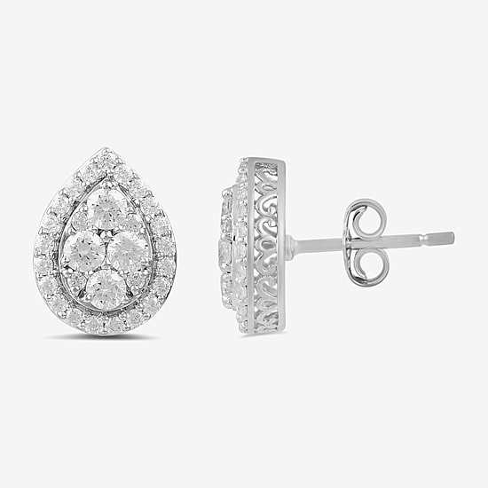 (G / I1) 1 CT. T.W. Lab Grown White Diamond 10K Gold 12mm Pear Stud Earrings