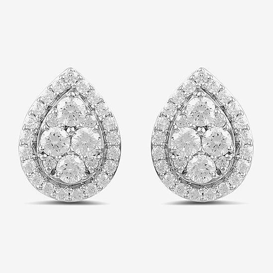 (G / I1) 1 CT. T.W. Lab Grown White Diamond 10K Gold 12mm Pear Stud Earrings