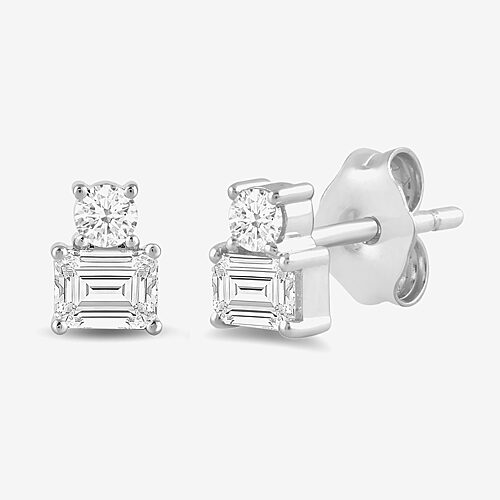 (F / Si2) 1/2 CT. T.W. Lab Grown White Diamond 10K Gold 5.1mm Stud Earrings, One Size, White