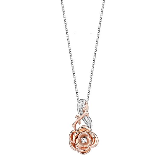 Womens Diamond Accent Natural White Diamond 14K Two Tone Gold Over Silver Sterling Silver Flower 18 Inch Pendant Necklace