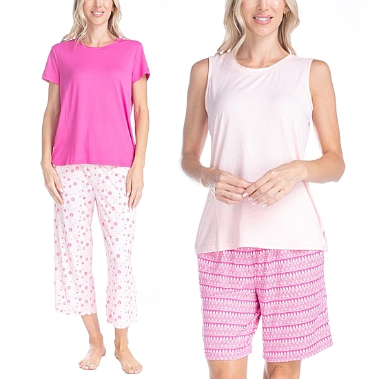 Muk Luks Womens Round Neck Short Sleeve 4-pc. Pajama Set