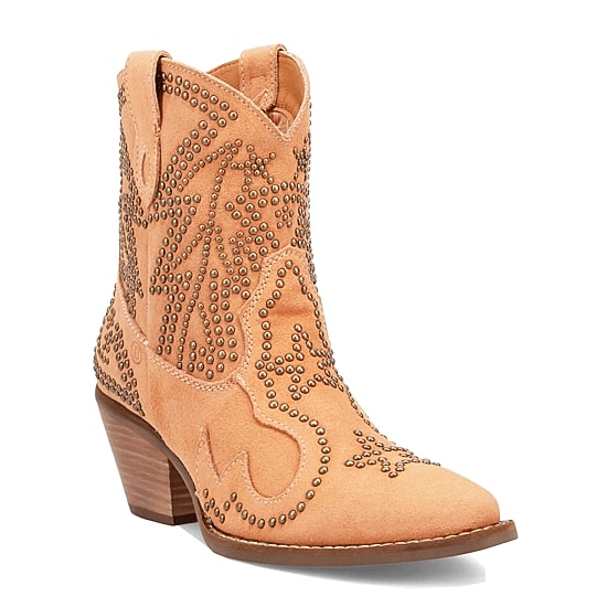 Dingo Womens Seein' Stars Suede Leather Bootie Stacked Heel Cowboy Boots