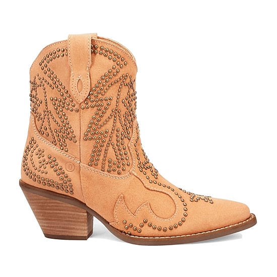 Dingo Womens Seein' Stars Suede Leather Bootie Stacked Heel Cowboy Boots