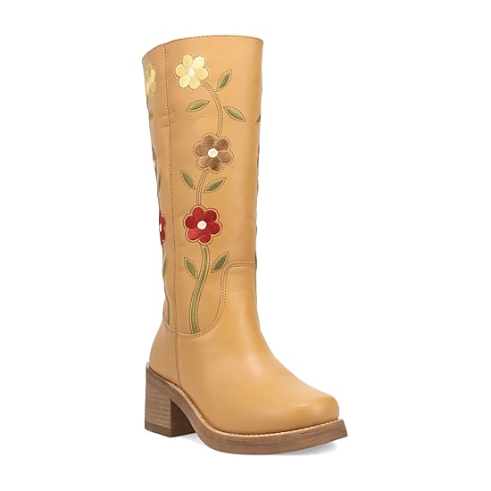 Dingo Womens Bloom Leather Boot Block Heel Cowboy Boots
