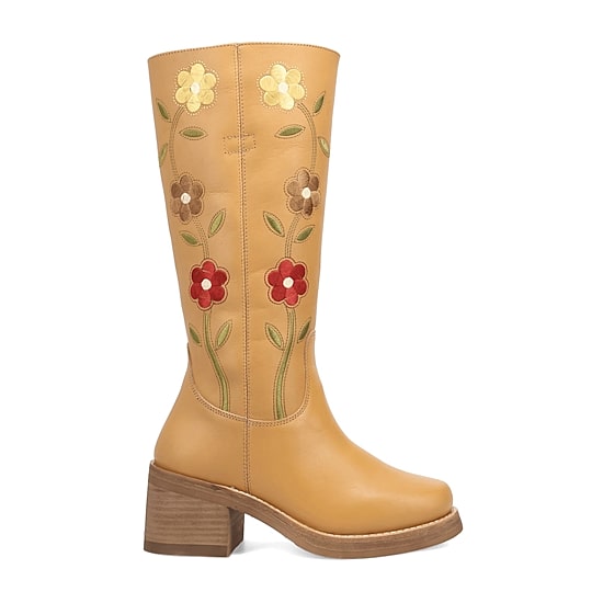 Dingo Womens Bloom Leather Boot Block Heel Cowboy Boots