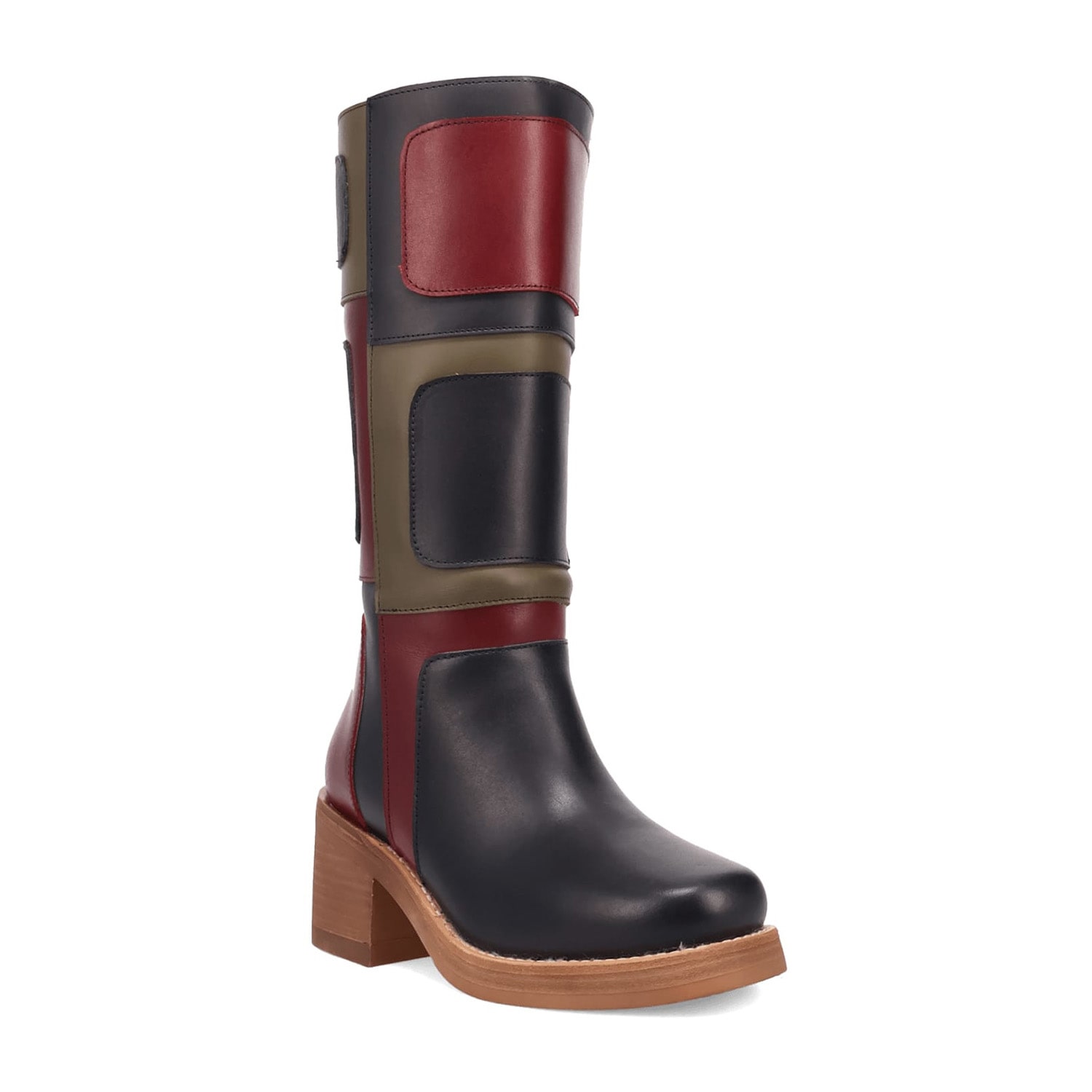 Dingo Womens Patches Leather Boot Stacked Heel Cowboy Boots