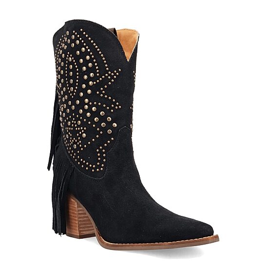 Dingo Womens Star Power Suede Leather Bootie Stacked Heel Cowboy Boots