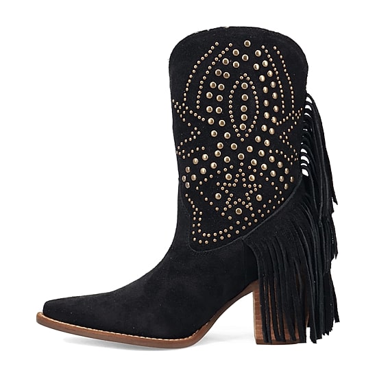 Dingo Womens Star Power Suede Leather Bootie Stacked Heel Cowboy Boots