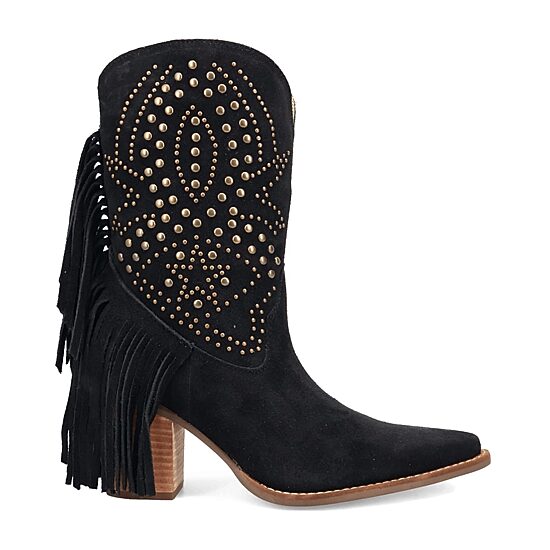 Dingo Womens Star Power Suede Leather Bootie Stacked Heel Cowboy Boots