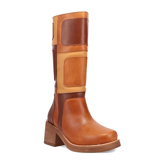 Dingo Womens Patches Leather Boot Stacked Heel Cowboy Boots