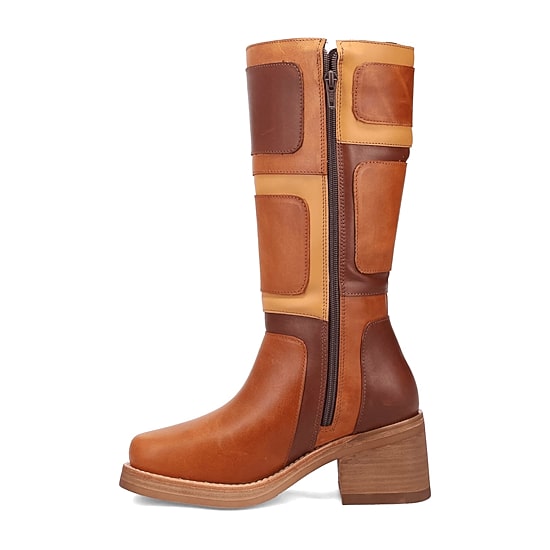 Dingo Womens Patches Leather Boot Stacked Heel Cowboy Boots
