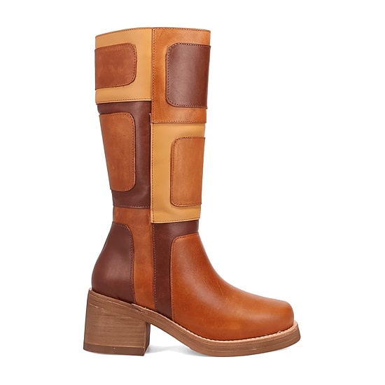 Dingo Womens Patches Leather Boot Stacked Heel Cowboy Boots