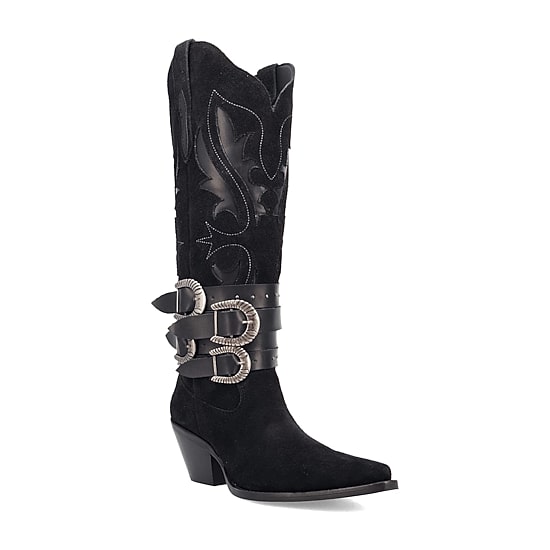Dingo Womens Buck Wild Suede Leather Boot Block Heel Cowboy Boots
