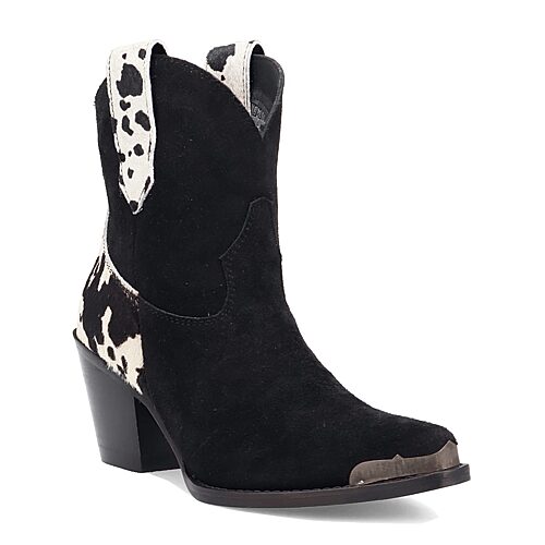 Dingo Womens Texas Charm Suede Leather Bootie Block Heel Cowboy Boots, 10 Medium, Black