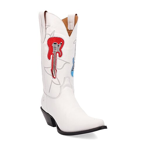 Dingo Womens Jukebox Leather Boot Block Heel Cowboy Boots, 7 Medium, White