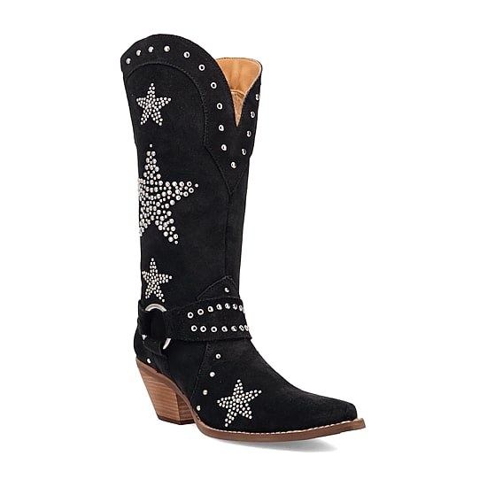 Dingo Womens Lucky Stars Suede Leather Boot Block Heel Cowboy Boots