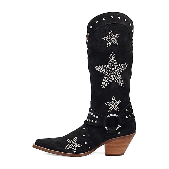 Dingo Womens Lucky Stars Suede Leather Boot Block Heel Cowboy Boots