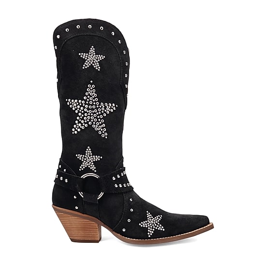 Dingo Womens Lucky Stars Suede Leather Boot Block Heel Cowboy Boots