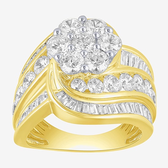 Diamond Blossom (F / Vs2) Womens 4 CT. T.W. Lab Grown White Diamond 10K Gold Cluster Cocktail Ring