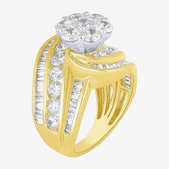 Diamond Blossom (F / Vs2) Womens 4 CT. T.W. Lab Grown White Diamond 10K Gold Cluster Cocktail Ring