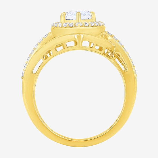 (F / Vs2) Womens 3 CT. T.W. Lab Grown White Diamond 10K Gold Marquise Halo Side Stone Cocktail Ring