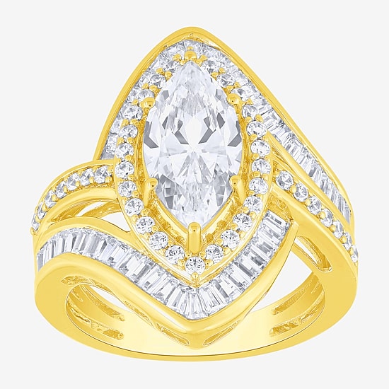 (F / Vs2) Womens 3 CT. T.W. Lab Grown White Diamond 10K Gold Marquise Halo Side Stone Cocktail Ring