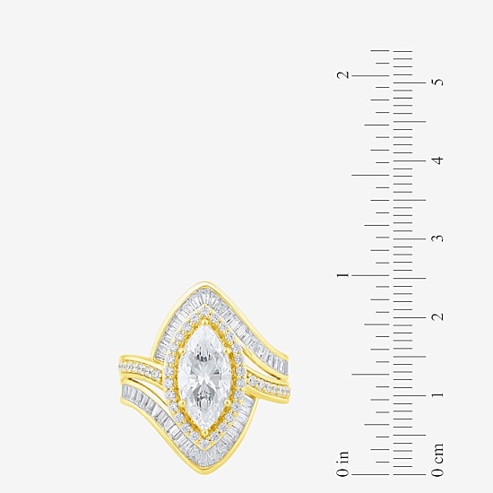 (F / Vs2) Womens 3 CT. T.W. Lab Grown White Diamond 10K Gold Marquise Halo Side Stone Cocktail Ring