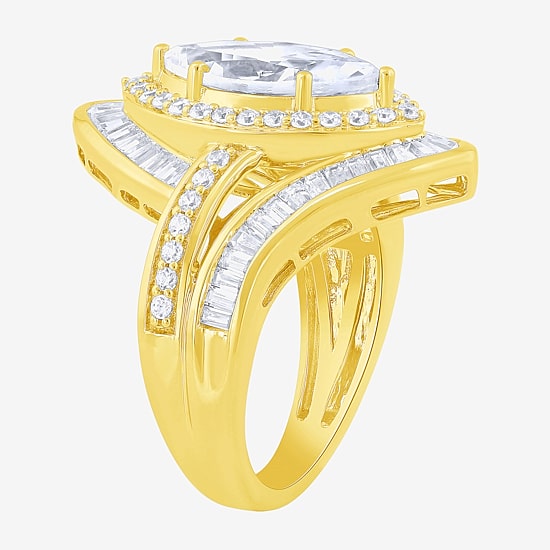 (F / Vs2) Womens 3 CT. T.W. Lab Grown White Diamond 10K Gold Marquise Halo Side Stone Cocktail Ring