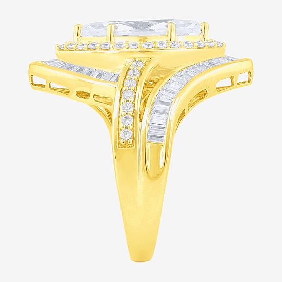 (F / Vs2) Womens 3 CT. T.W. Lab Grown White Diamond 10K Gold Marquise Halo Side Stone Cocktail Ring