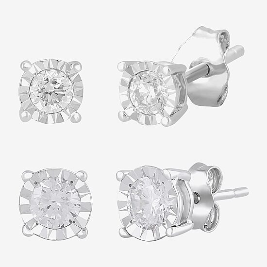 1 CT. T.W. Lab-Grown Diamond Sterling Silver Round Earring Set