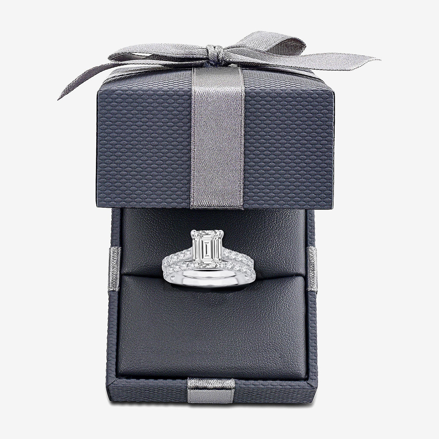 (H-I / SI1-SI2) Signature By Modern Bride Womens 3 CT. T.W. Lab Grown White Diamond 14K Gold Emerald Bridal Set