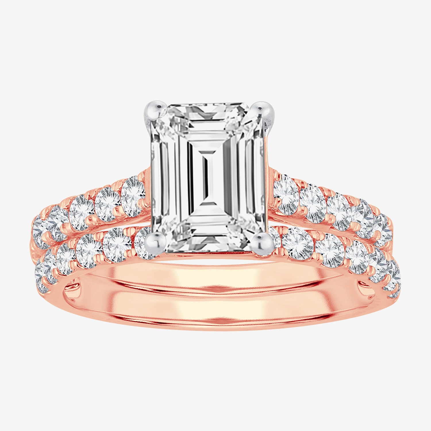(H-I / SI1-SI2) Signature By Modern Bride Womens 3 CT. T.W. Lab Grown White Diamond 14K Gold Emerald Bridal Set
