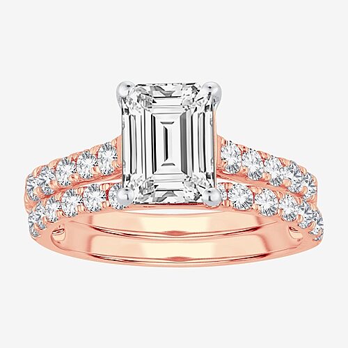 (H-I / SI1-SI2) Signature By Modern Bride Womens 3 CT. T.W. Lab Grown White Diamond In 14K Gold Emerald Bridal Set, 8, Rose