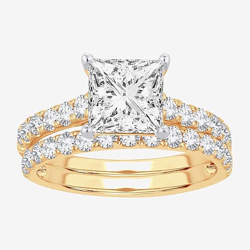 (H-I / SI1-SI2) Signature By Modern Bride Princess Cut Womens 3 CT. T.W. Lab Grown White Diamond 14K Gold Bridal Set, 8, Yellow